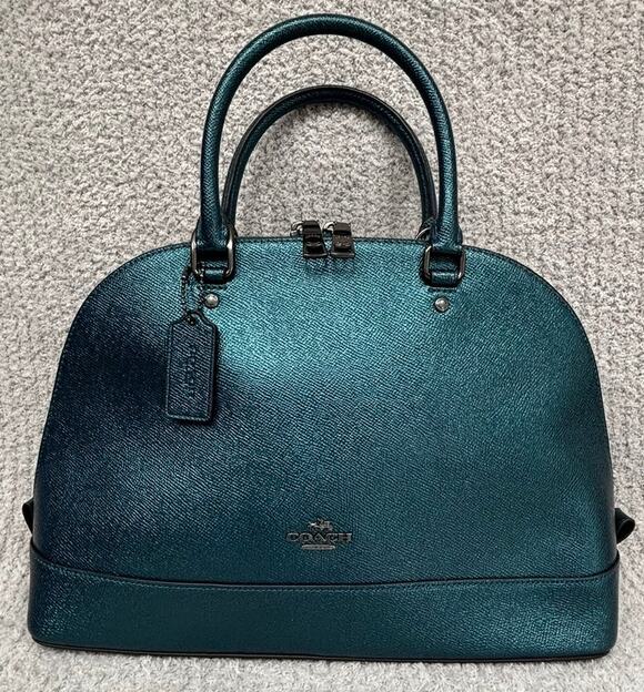 Coach Handbags - Coach Teal Blue Metallic Leather Dome Sierra Satchel Purse F22313 #76916